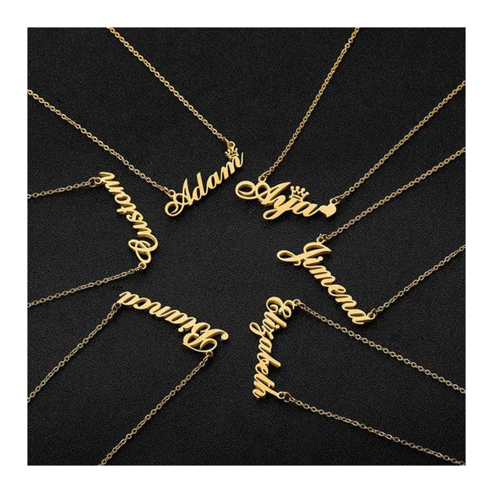 HOVANCI Personalized 18K Gold Plated Custom Name Plate Necklace with Heart Custom Stainless Steel Name Necklace Jewelry