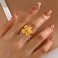 Factory Wholesale Fashion Popular Stainless Steel Jewelry Minimalist Style 18K Gold Plated Flower Rings