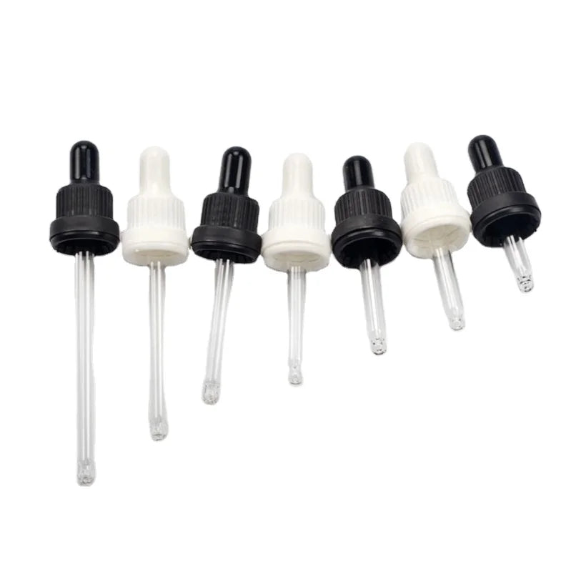 Temper Evident Dropper  White Black Dropper Cap Plastic Dropper With Pipette Rubber for Glass Bottle