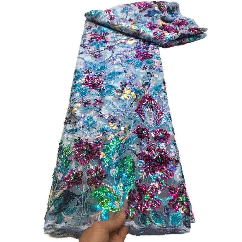 High Quality Elastic Embroidery Lace Fabric with Hand Sequin Soft and for Wedding Party Clothes Bags by the Yard