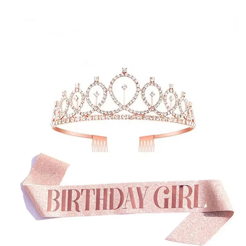 Top Seller Beauty Pageant Tiara Crown Crystal Princess Birthday Party Crowns With Sash
