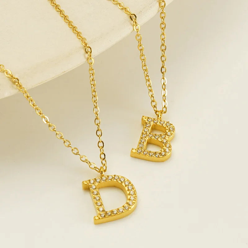 INS Women's Stainless Steel Chain Letter Pendant Heart Titanium Steel Head English Initial Letter Necklace Fine Pendants Charms