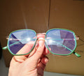 Retro New Metal TR90 Plain Round Big Frame UV400 Anti Blue Light Diamond Face Glasses
