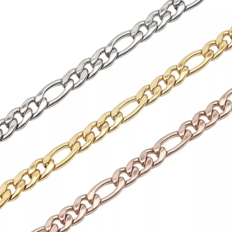 Fashion 12 Inch -22 Inch Choker Necklace 3 mm Figaro Stainless Steel Chain With Real 18k Gold Plating