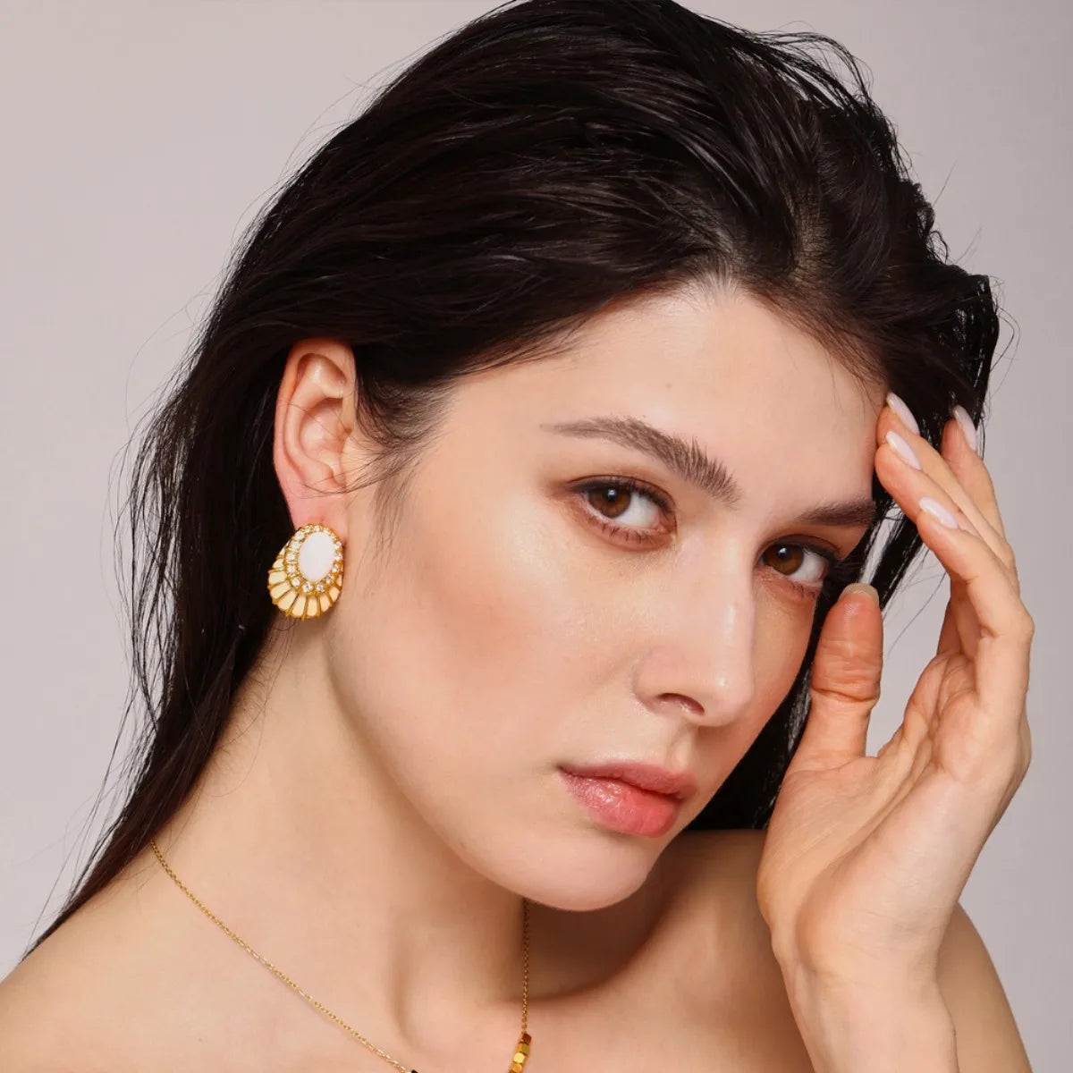 2024 New Design Waterproof Jewelry 18K Plated Luxury Artificial Pearl Mosaic Stud Earrings With Zircon