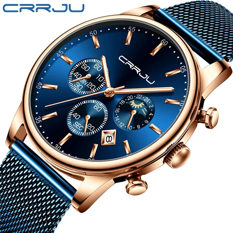 CRRJU Watch 2266 Men New Fashion Mens Watches Stainless Steel Top New Luxury Sports Chronograph Quartz Watch Relogio Masculino