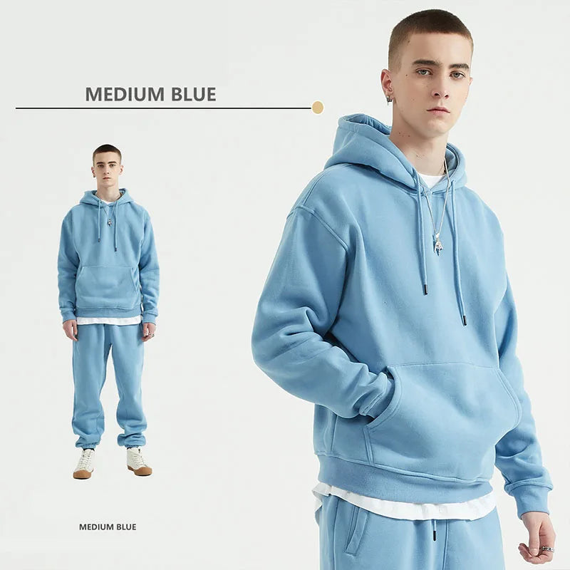 Fashion Street Style Blank 345G Hoodies Customizable logo Option Oversized Unisex Cozy Cotton Urban Wear Hoodies Set