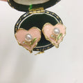 Trendy S925 Silver Needle Enamel Love Design Natural Freshwater Pearl Earrings