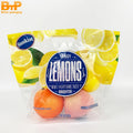 Custom Reusable Zipper Stand up Pouch Plastic Fruit Bag Orange Grape Packing with Handle Cherry Lemon Packaging Bags