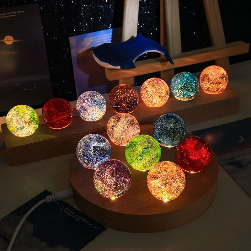 40mm Luminous Crystal Ball Colorful Glass Birthday Gift Night Light Ornaments Lamp Led Base Christmas Decoration