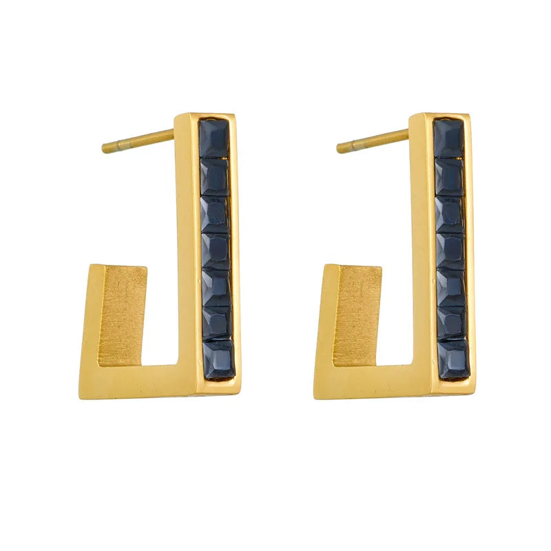 Square Gemstone Stud Earrings L Shape Stud Earrings Zircon Party Earrings Simple Colorful Earrings for Women