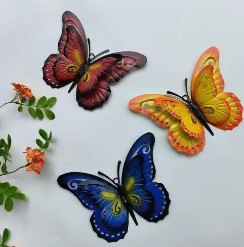Iron Winged butterfly 3D Wall Pasted Outdoor Garden Fence Wall Double-layer butterfly Wall Hanging Craft