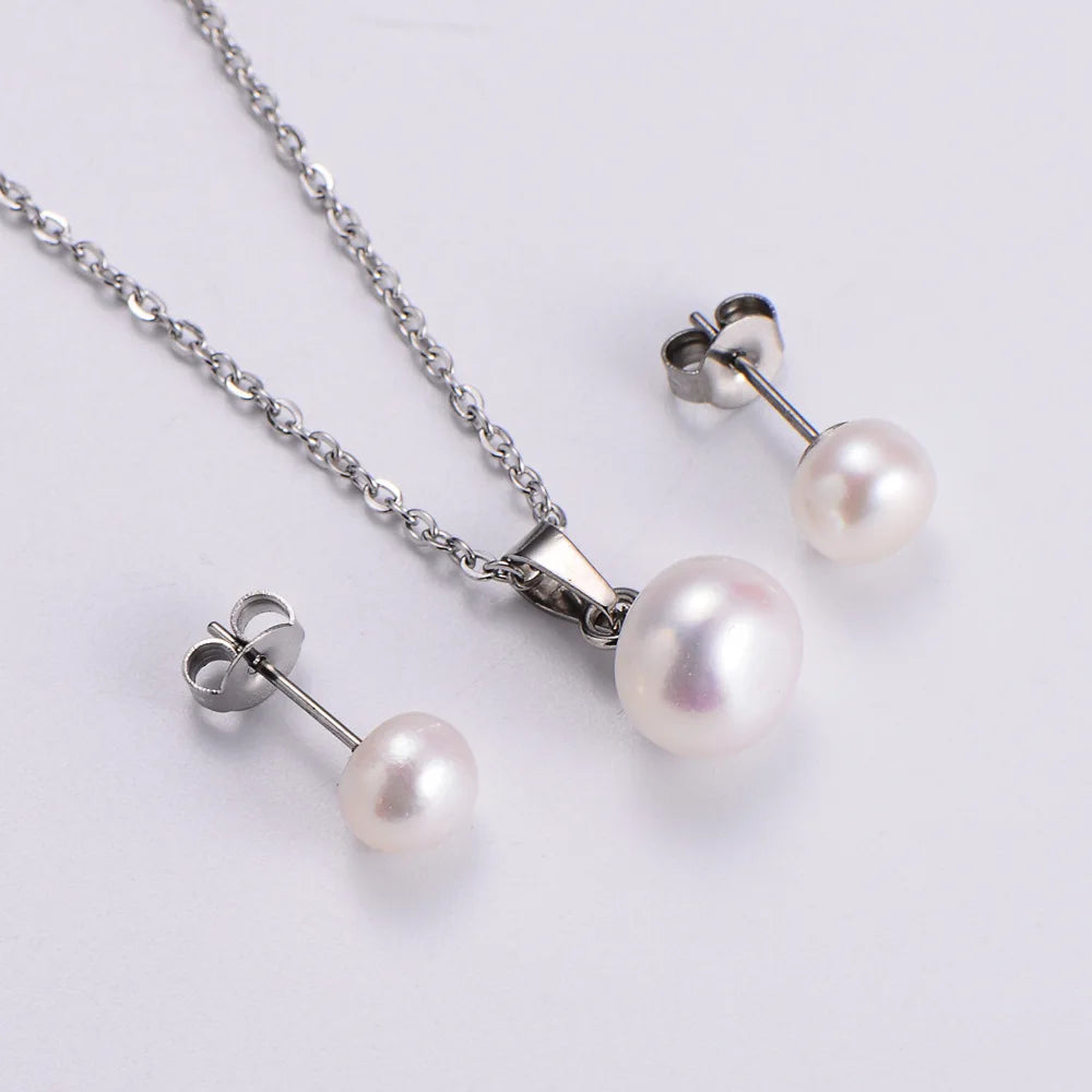 Bridal Necklace Earrings Genuine Natural Freshwater Pearl Jewelry Set