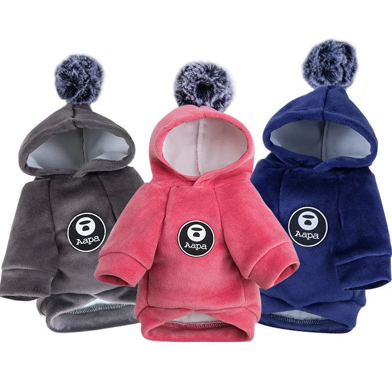 Hooded Sweater Dog Clothes Velvet Thickened Two-leg Sweater Pet Clothing Factory Wholesale Gold Cartoon Winter Clothes for Women