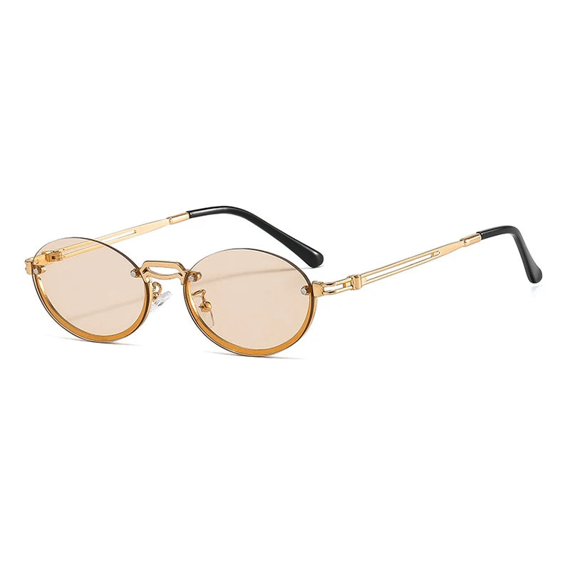 JH9029 Fashion Metal Half Frame Ocean Colorful Eyewear Sunglasses Women Small Oval Champagne Sun Glasses UV400 Shades