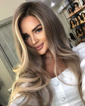 Double Drawn Platinum Blonde European Virgin Human Hair Highlight Brown Transparent HD Glueless Lace Front Jewish Kosher Wig