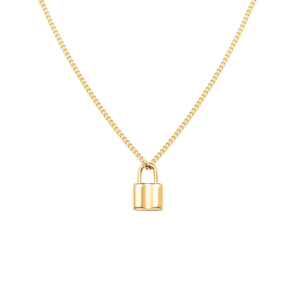 Feminist Trends Gold Padlock Charm Pendant Necklace Women's Layered Choker with Link Chain Stainless Steel Jewelry