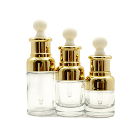 20ml 30ml 50ml Flat Shoulder Glass Bottle Body Oil Dropper Glass Luxury Essential Oil Bottle with Silver Gold Cap