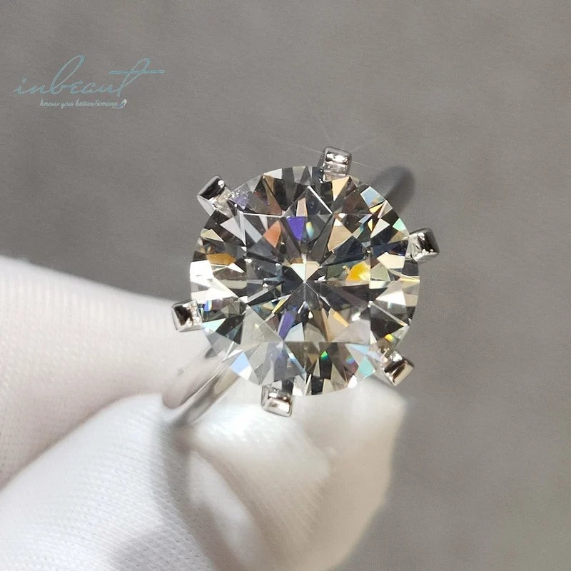 Silver 925 Original 5 Carat Round Brilliant Cut Diamond Test Past Sparkling D Color Moissanite Ring for Wedding Fine Jewelry