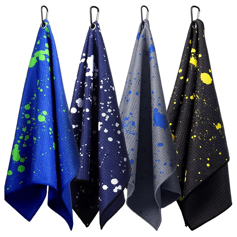 Custom Logo Microfiber Golf Towel with Carabiner Durable Sports Towel for Men & Women Ideal Golf Caddy & Club Towel Set