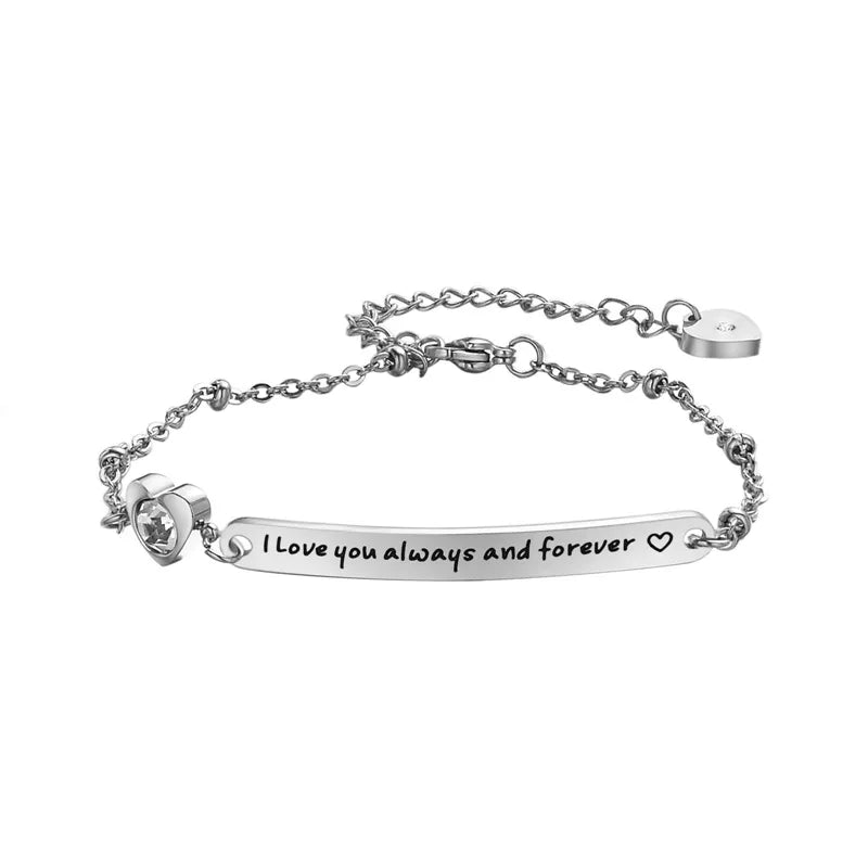 Custom Engraved Stainless Steel Bracelet With Adjustable Chain Rose Gold Zircon Stone Silver Plated Jewelry for Couple