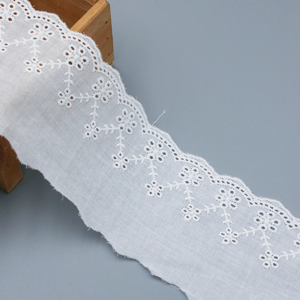 White 8 CM Flower Embroidered Cotton Lace Trim Embroidery Fabric Lace Trim for Dress