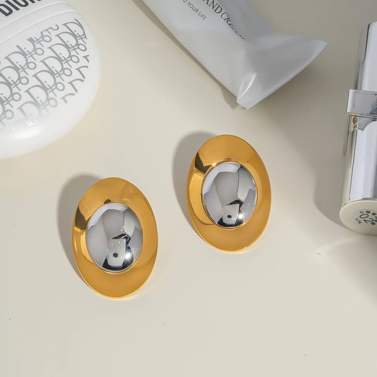 Women's Trendy 18K Gold Plated Stainless Steel Stud Earrings Classic Geometric Design for Daily Wear Available for Wholesale
