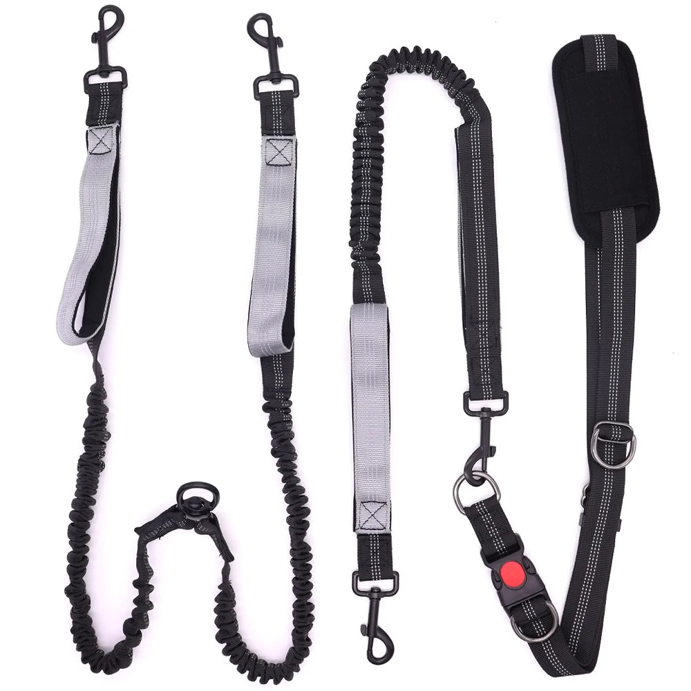 Dual Handle Adjustable Waist Belt Elastic Bungees Retractable Hands Free Pet Dog Training Waist Running Rope Leash