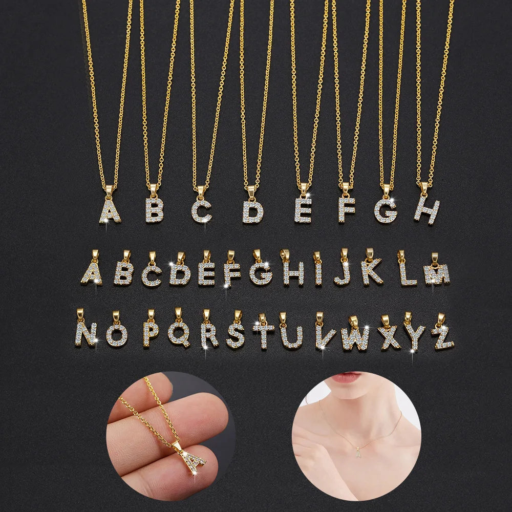 18K Gold Plated Initial Necklace with Micro Pave Zircon Bling A-Z Letter Link Chain for Anniversary