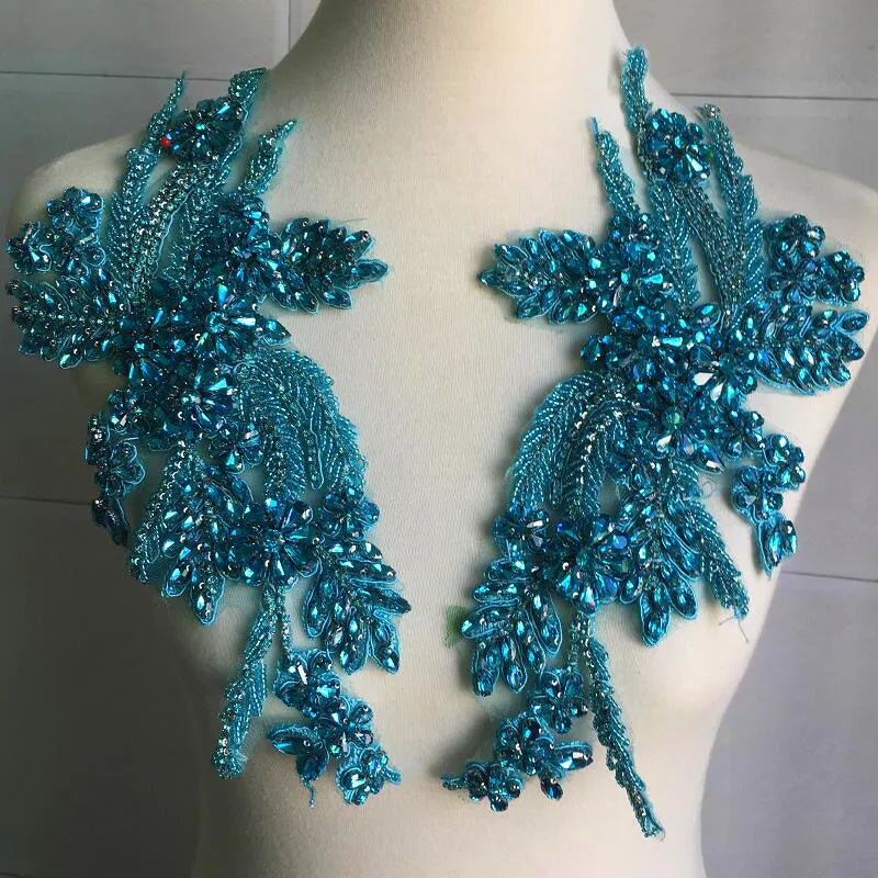 Heavy Industry 3D LargeGlass Beads Hand-Stitched Diamond Symmetrical Flower Rhinestones Clothing Accessories