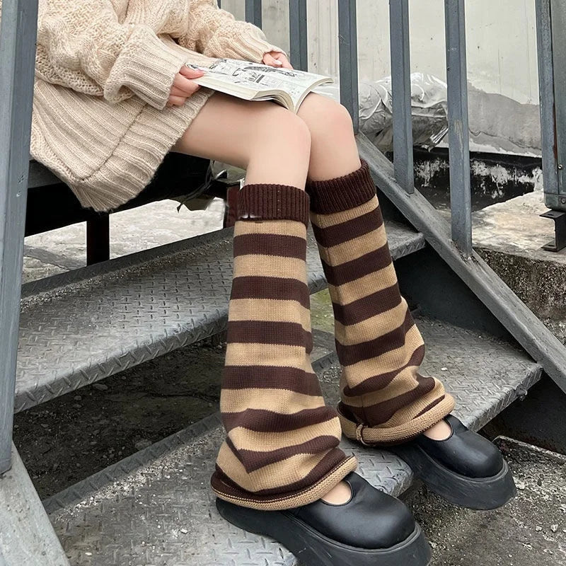 2023 Cool Flared Boot Socks Stripe Aesthetics Millennium Style Knitted Gaiters Woman Knee Leg Warmers