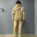 2025 Spring Cotton Hooded Zipper-up Hoodies & Pants Set Washed Potassium Spray Applique Embroidery Printing Hoodie Trousers Suit