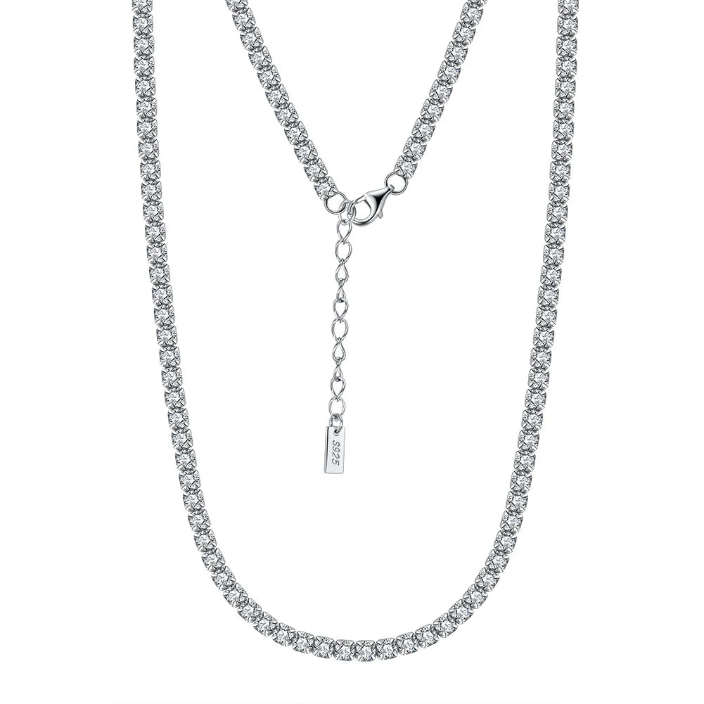 RINNTIN SC45 Solid 925 Sterling Silver 1.5mm Tennis Cz Chain Necklace Women's Round Cubic Zirconia Tennis Necklace