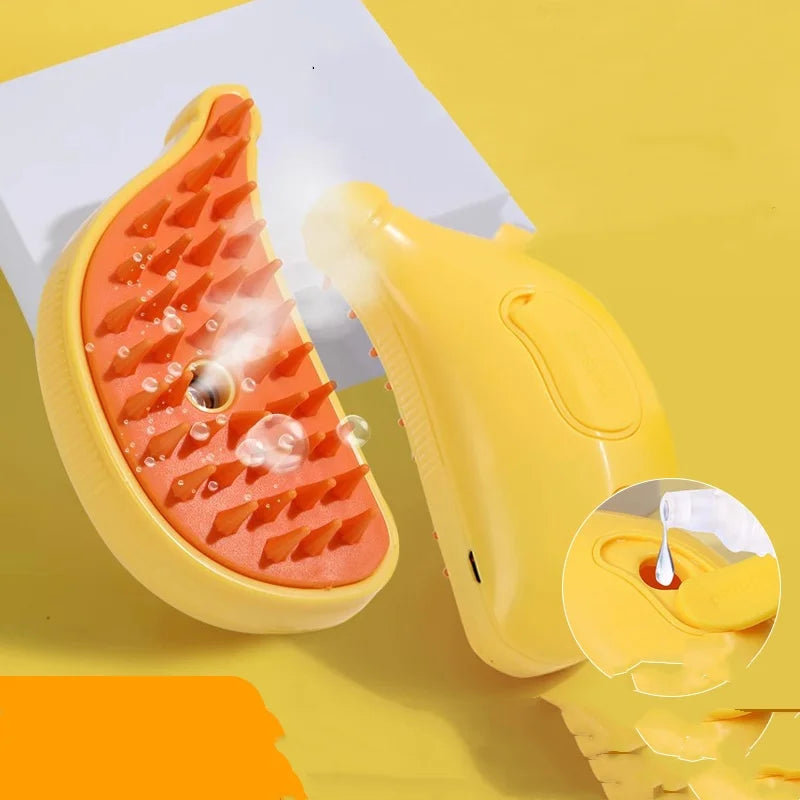 2024 New Banana Shape Pet Cat Steam Brush 3 in 1 Electric Spray Cat Steam Brush Steamy Dog Brush