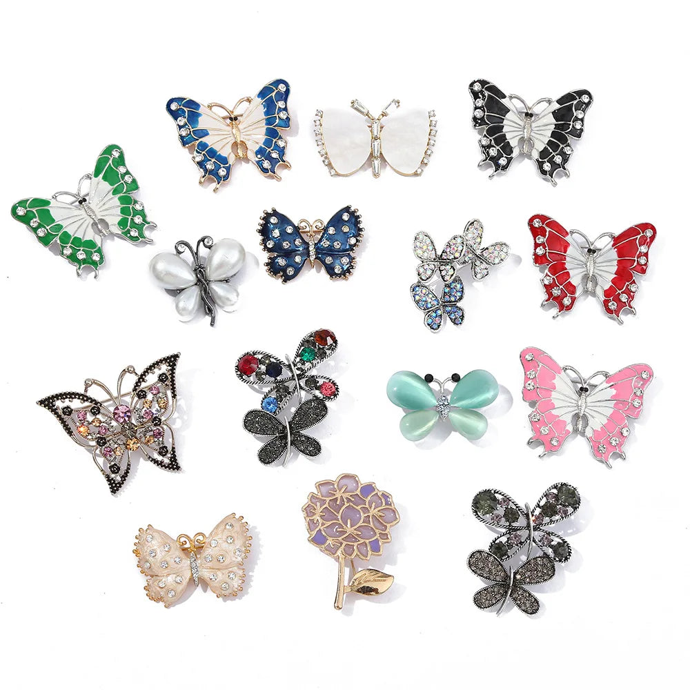 Retro Fashion Metal Alloy Corsage Badge Women Garment Ornament Men Suit Crystal Rhinestones Hollow butterfly Lapel Pin Brooch