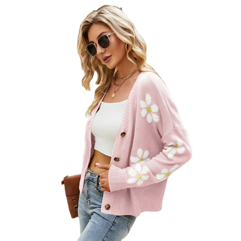 2023 Autumn Casual Button Long Loose Fit Women's Knit Cardigan Sweater with Plaid Pattern 100% Polyester