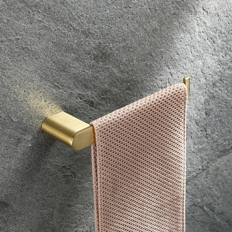 4pcs Modern Stainless Steel Bathroom Hardware Brushed Gold Accessory Set Paper Holder Towel Rack Nail Mounting Racks Metal
