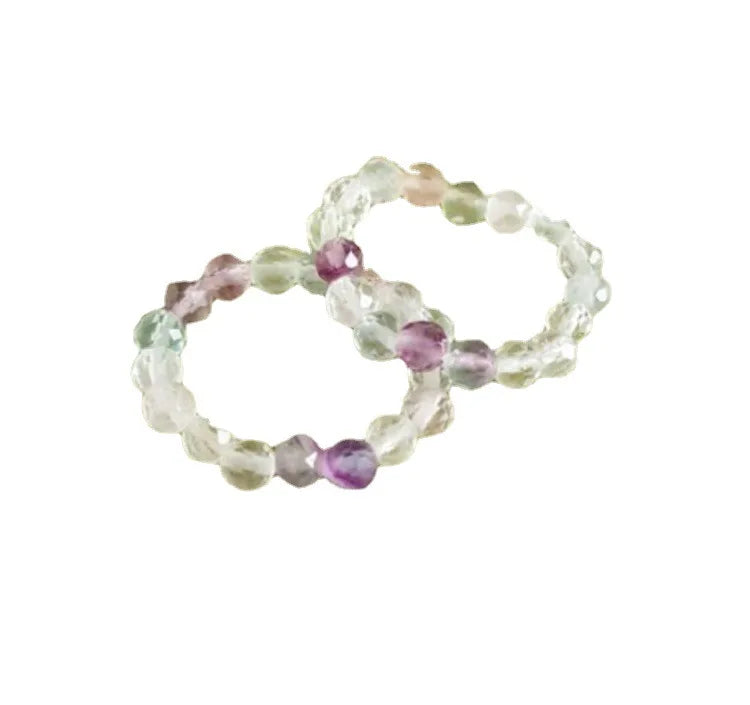 Natural Fluorite Stone Elastic Thread Beads Rings Handmade Jewelry SR007