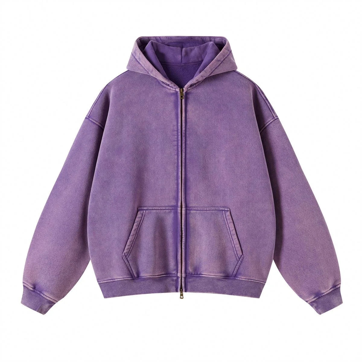 Wholesale 100% Cotton Autumn Hoodie Oversize Acid Wash Sun Fade Blank Zip-Up 360 GSM Fleece Pullover Hoodie Unisex