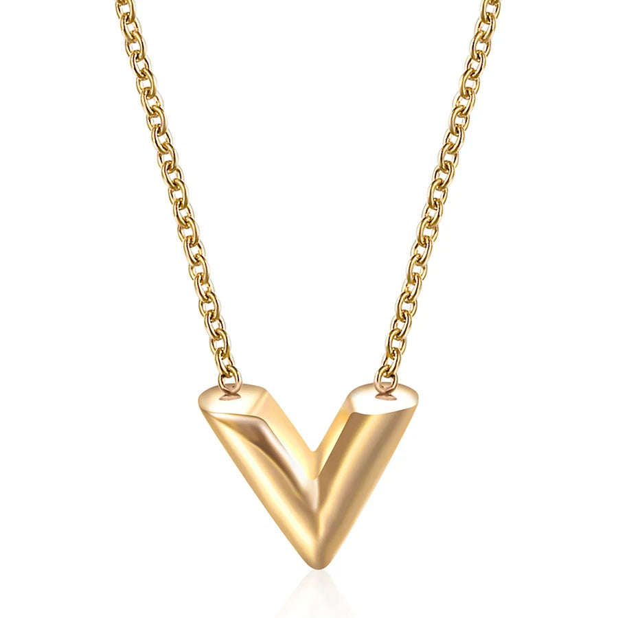 Fashion Brand V Letter Pendant Necklace Woman Stainless Steel Necklace Luxury Jewelry Female Costume Necklace Accessories