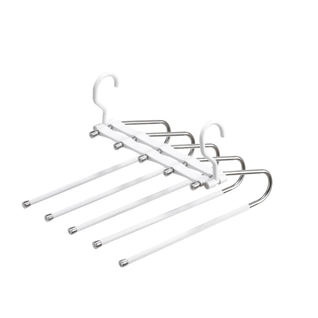 5 in 1 Folding Stainless Steel Pants Hanger Adjustable Jeans Rack Clothes Organizer with Use for Bags Functional and Foldable
