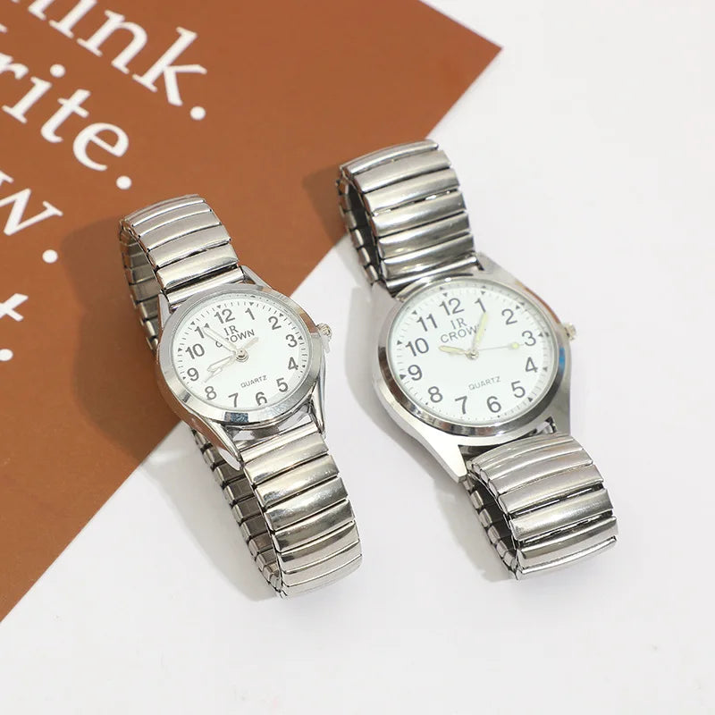 Quality Man Women Couple Wrist Watches Stainless Steel Band Lovers Watch Elastic Band Quartz Watch Water Resistant
