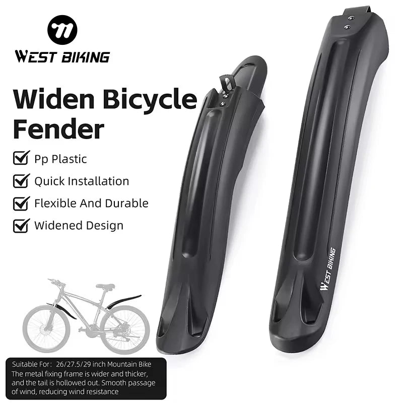WEST BIKING Widen Arc Streamline Bike Stain-proof Mudguard Set Bicycle MTB Cycling Folding Thicken Tire Fender