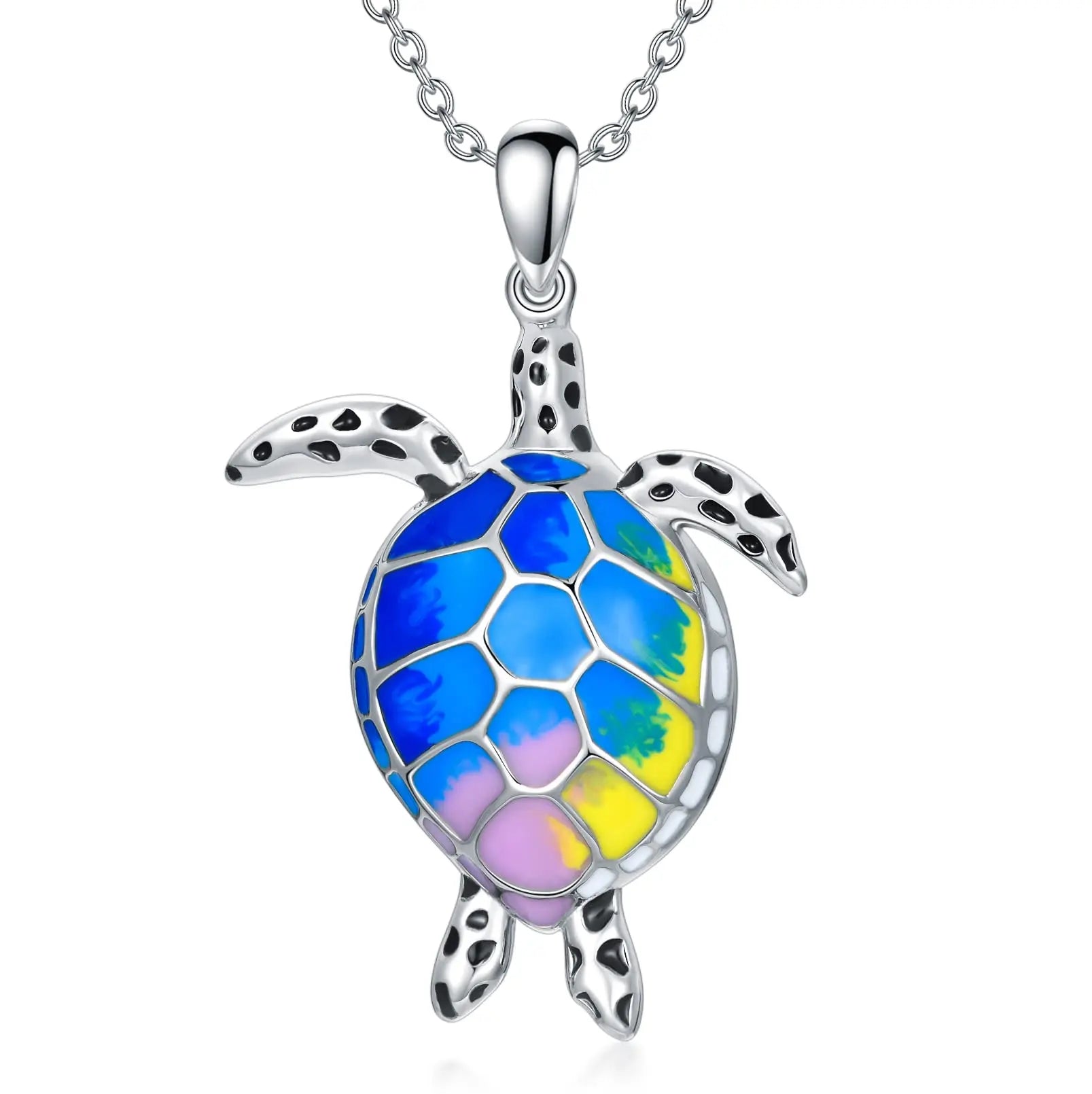 Fine Ocean Jewelry 925 Sterling Silver Enamel Animal Turtle Pendant Necklace for Women