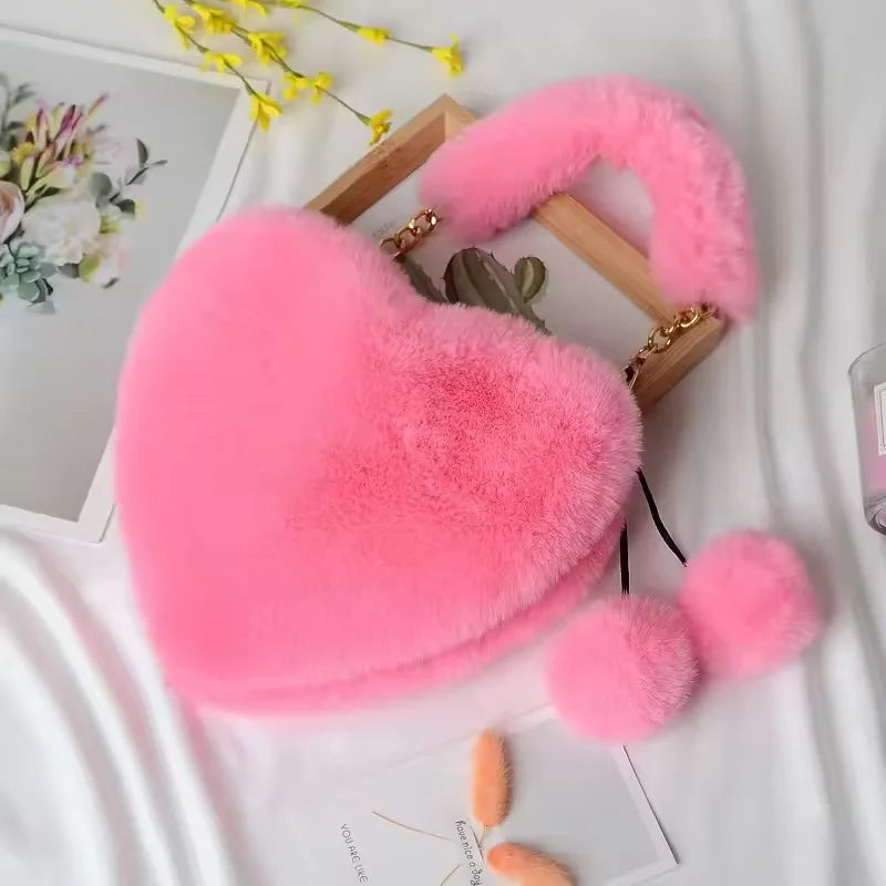 Cute Plush Autumn Winter Fur Handbag Sweet Beauty Satchel Purse Set Imitation Rabbit Faux Fur ZIP Bag for Women MegaBDM
