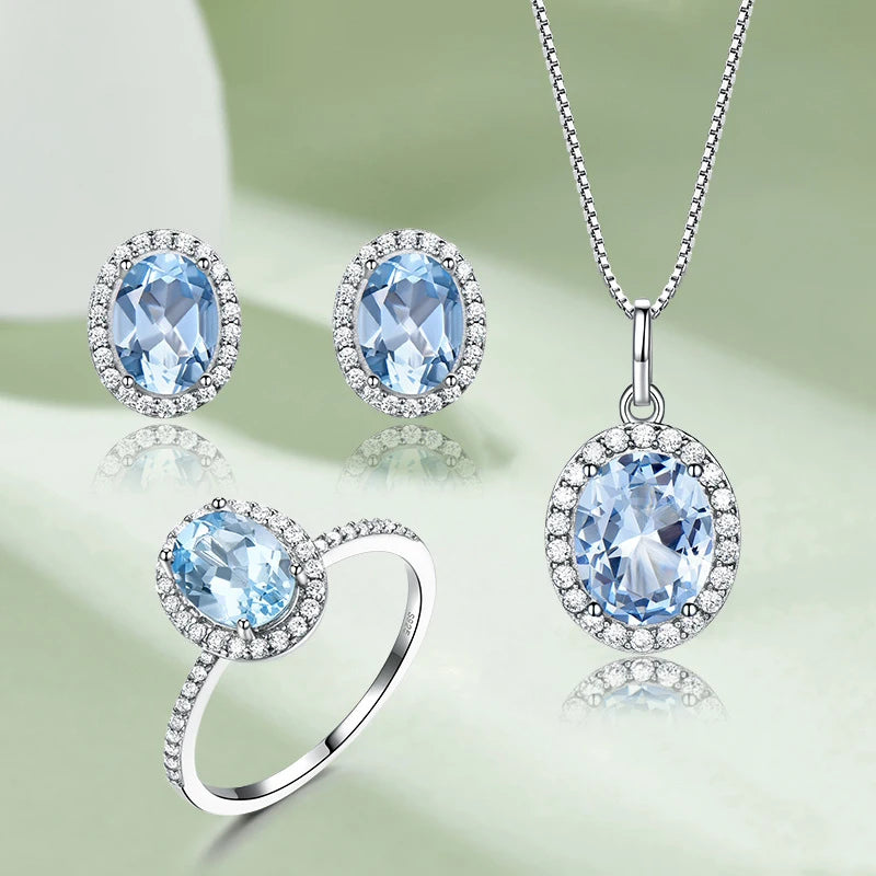 High Luxury Trendy Earrings Engagement Necklace Zircon 925 Silver Ring Wedding Women Jewelry Set for Party & Anniversary Gift