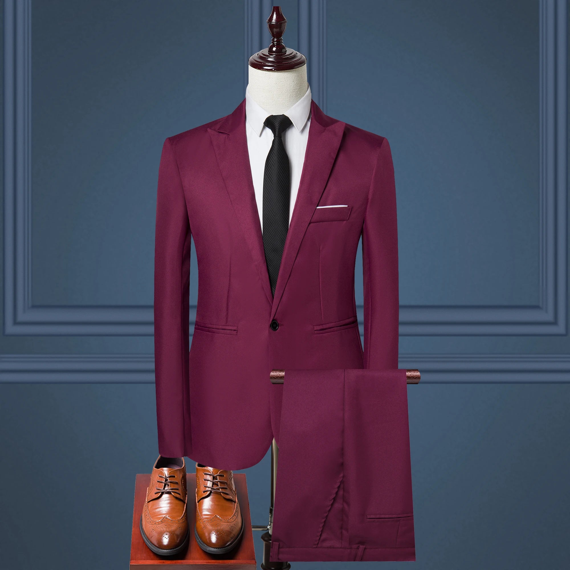 China-Made Khaki Men's Business Suit 2pcs Set (Coat & Pants) Single Breasted With Zipper Closure Men's Fabric Suit for Adults