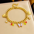 New Summer Stainless Steel Butterfly Charm Bracelet Non Tarnish 18k Pvd Gold Plated Round Beads Charm Bracelet