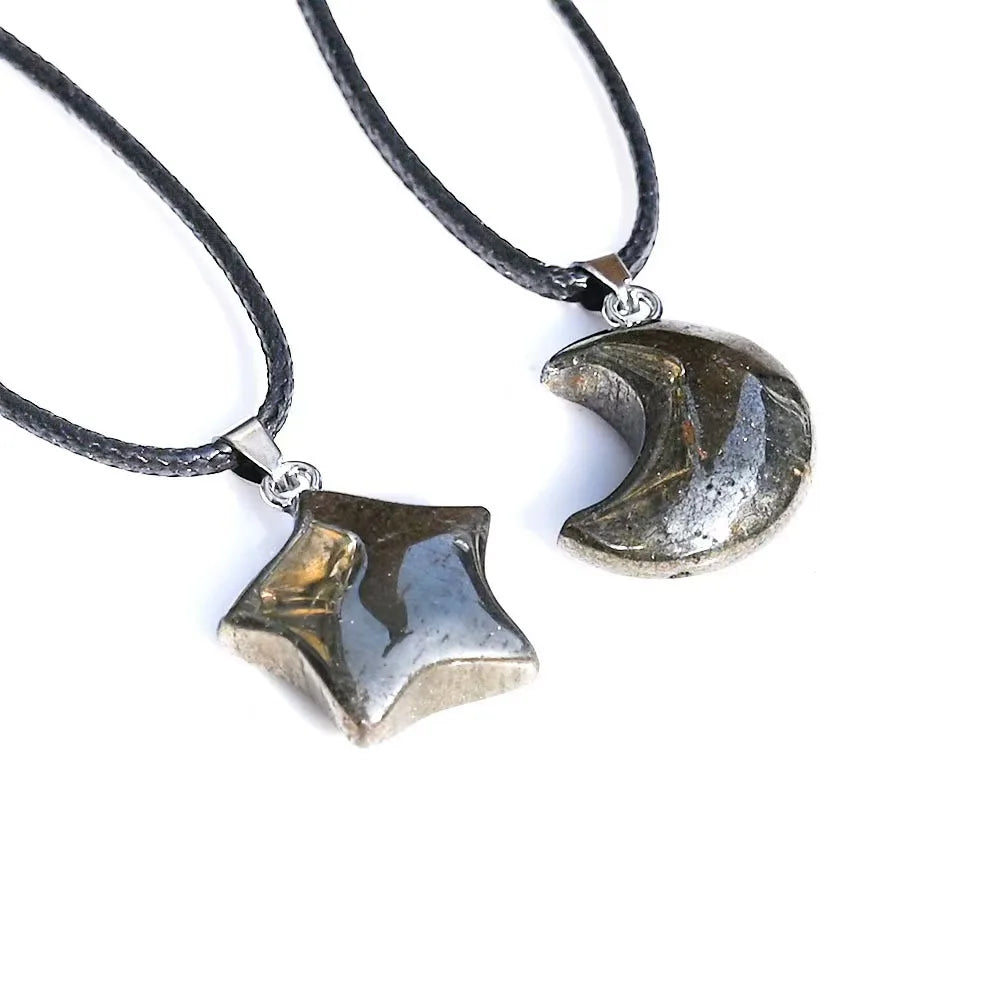 Natural Crystal Pyrite Moon Pendant Pentagonal Star Necklace Fashion Carved Pendant Wholesale