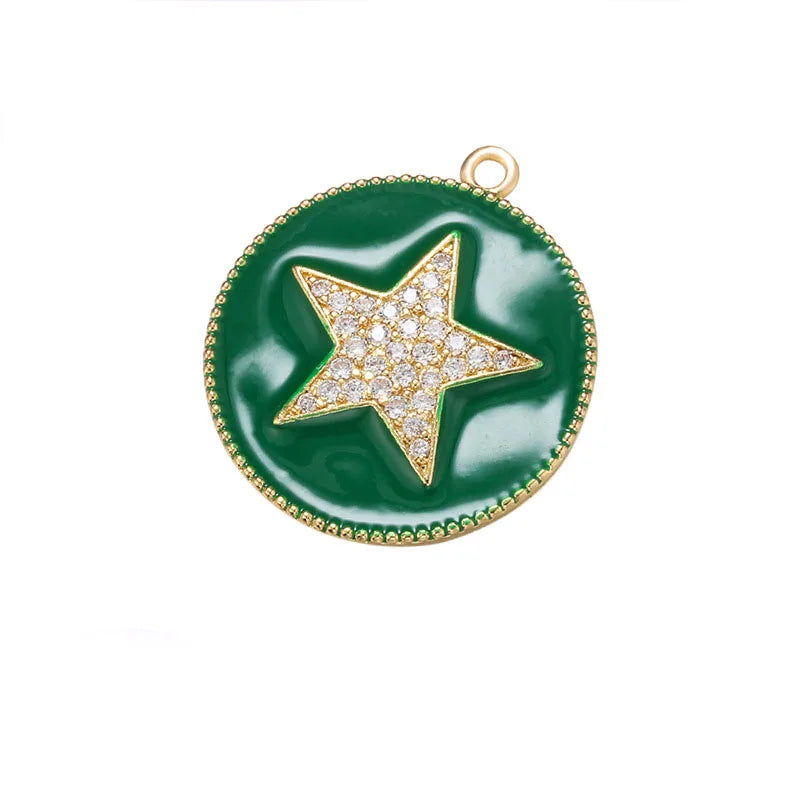 CZ7951 Chic Enamel Blue Red White Black CZ Micro Pave Star Disc Pendants